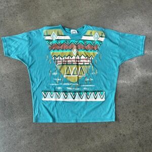 Vintage 90s Sassy Sport Tribal Print Aztec Size XL Boxy Tee Shirt